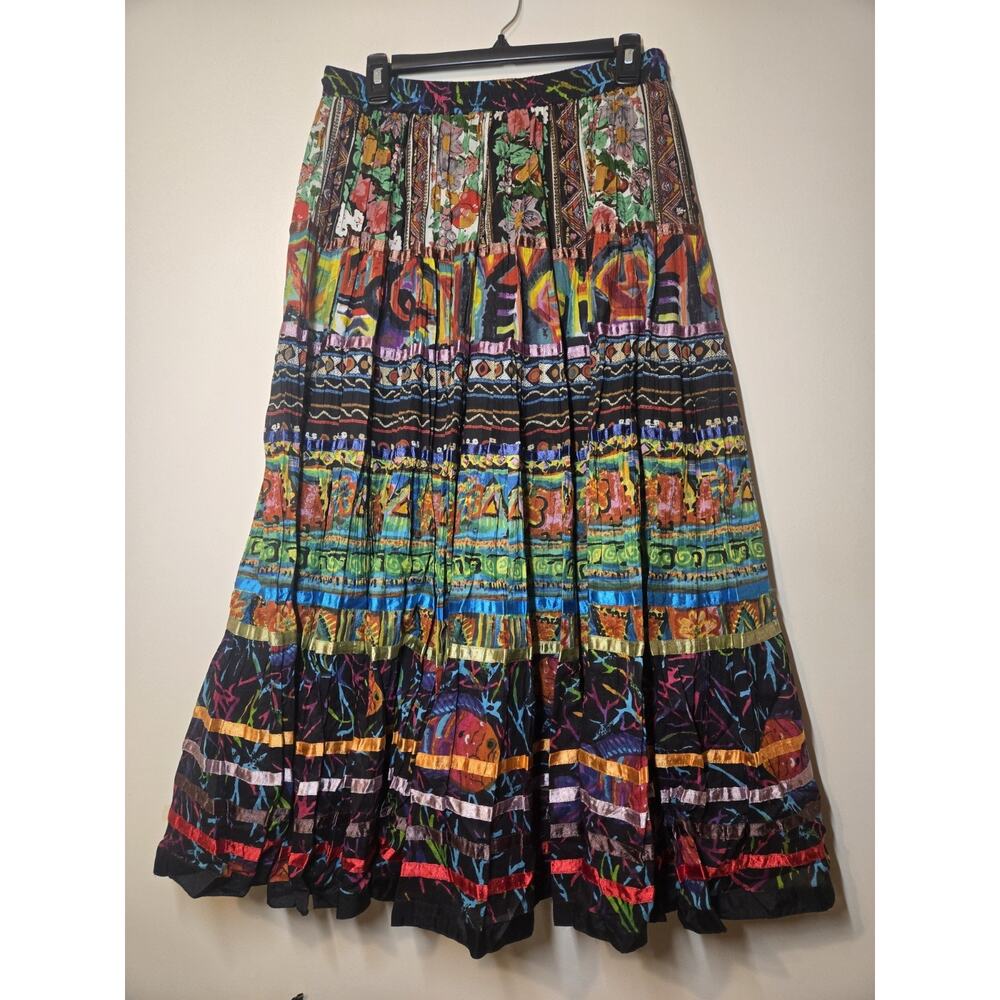 TravelSmith Black Multicolor Boho Tiered Maxi Skirt - Picture 2 of 7